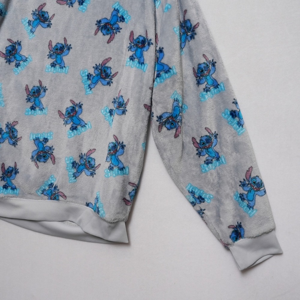 Disney Lilo & Stitch Womens Large Gray Fuzzy Fleece Crewneck Sweatshirt - Picture 14 of 14